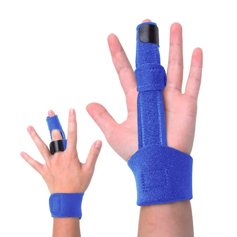 Blue Adjustable Finger Splint With Support Bar, Breathable Brace For Broken Or Arthritic Fingers,