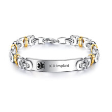 Stainless Steel Medical Alert Bracelet for Men and Women, ICD Implant ID Jewelry, Byzantine Chain, Custom Engraving