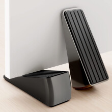 2 Pack Heavy Duty Door Stopper Wedge Set with NonSlip Rubber Base and Silicone Wall Protectors Grey Silver