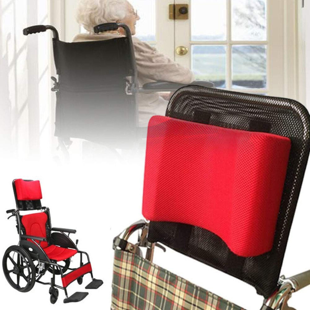 Red Adjustable Wheelchair Headrest And Neck Support Cushion For Elderly, Breathable Mesh, Fits 16'20'