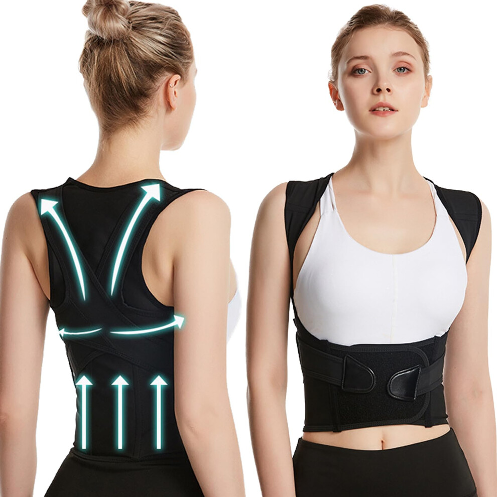 Posture Corrector for Men and Women Back Support Brace for Pain Relief, Adjustable Invisible Belt Black L