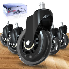 Office Chair Wheels 3 Inch Rubber Casters Set of 5, Heavy Duty Quiet Rolling for Hardwood Floors