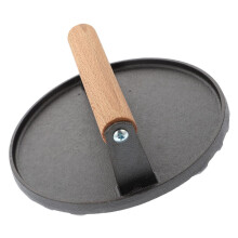 Heavy Duty Cast Iron Burger Press with Wooden Handle for Even Cooking and Flat Burgers