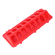 Red Plastic Chicken Feeder Trough with Flip Easy Refill, Durable MessReducing Design for Small Farms