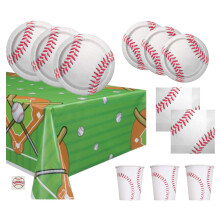 Baseball Party Supplies Set for 16 Guests with Plates Cups Napkins Tablecloth, Baseball Decorations