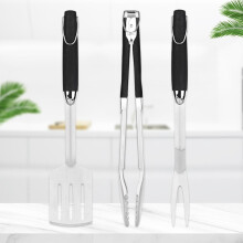 Stainless Steel Grill Tool Set with Plastic Handles, 3 Piece BBQ Fork Spatula Tongs for Complete Grill Control