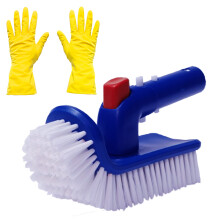 Rotatable Pool Corner Brush with Ergonomic Grip and Rubber Gloves for Spa and Hot Tub Cleaning
