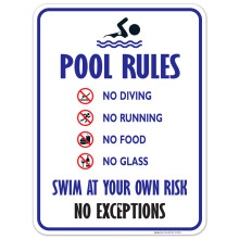 Pool Rules Sign 18x24 Rust Aluminum No Diving No Running Pool Safety Sign for Indoor Outdoor Use