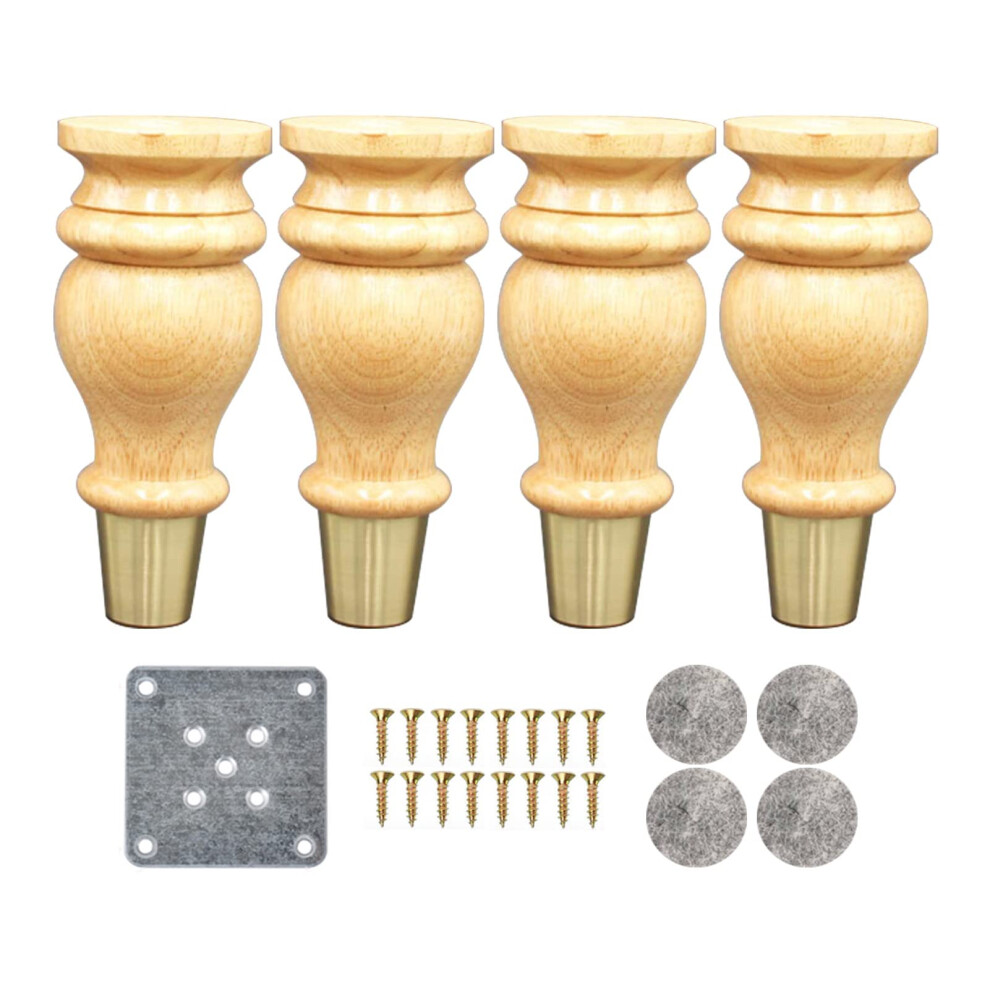 4Pcs Pumpkin Shaped Wood Furniture Legs 15Cm Natural Finish Replacement Sofa Feet For Table Chair Cabinet 9073542241188