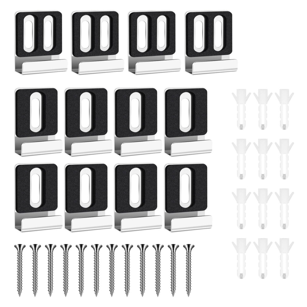 12Pcs Stainless Steel Mirror Mounting Clips, Heavy Duty Frameless Mirror Holder Brackets With Screws, Single And Double Hole Design 9073542241195