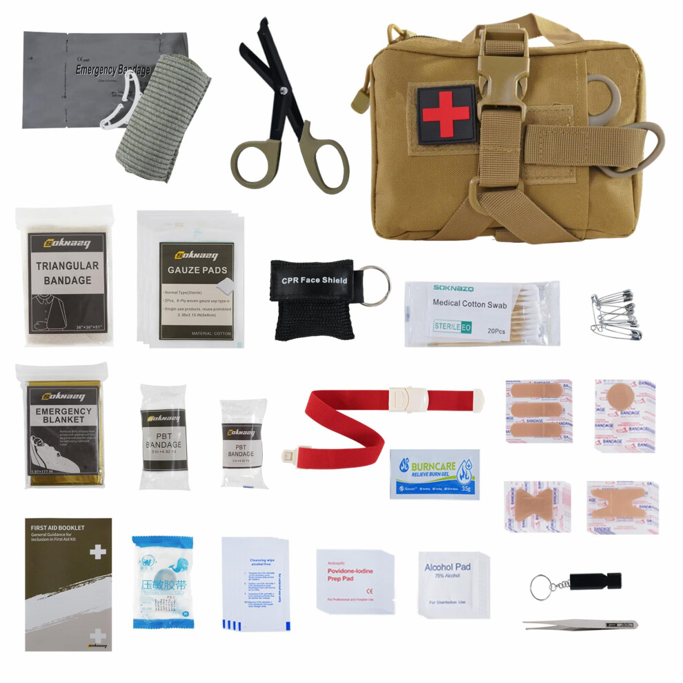 Black Ifak Trauma Kit With Tourniquet And Israeli Bandage, Tactical First Aid Kit Molle Pouch Khaki For Outdoor Hiking Military Use