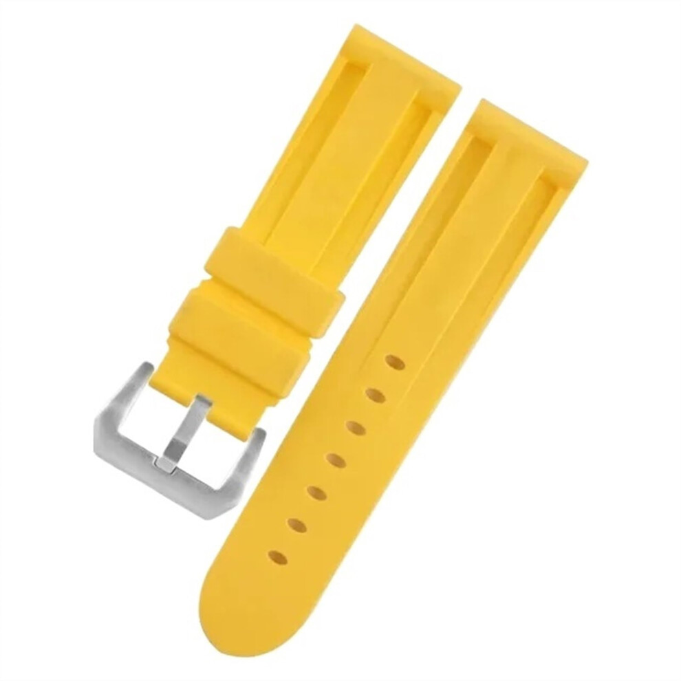 22Mm Yellow Silicone Watch Band With Silver Buckle, Comfortable Sport Replacement Strap For Smartwatch Silver,Yellow 9351714852203