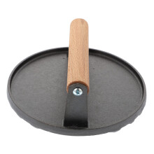Cast Iron Burger Press with Textured Bottom for Even Searing, Heavy Duty Steak Press, Easy Clean Grip