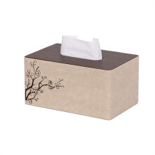 Wooden Tissue Box Holder with Durable Wood Leather, Smooth Tear Dispensing, Decorative Walnut Grain for Home and Office (Color A B)