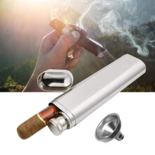 Stainless Steel Hip Flask and Cigar Holder Set 2 in 1 Durable Travel Case for Men