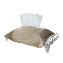 Coffee Color Fabric Tissue Box Cover, Elegant Cotton Linen Tissue Holder with Stable Base for Home and Office Decor