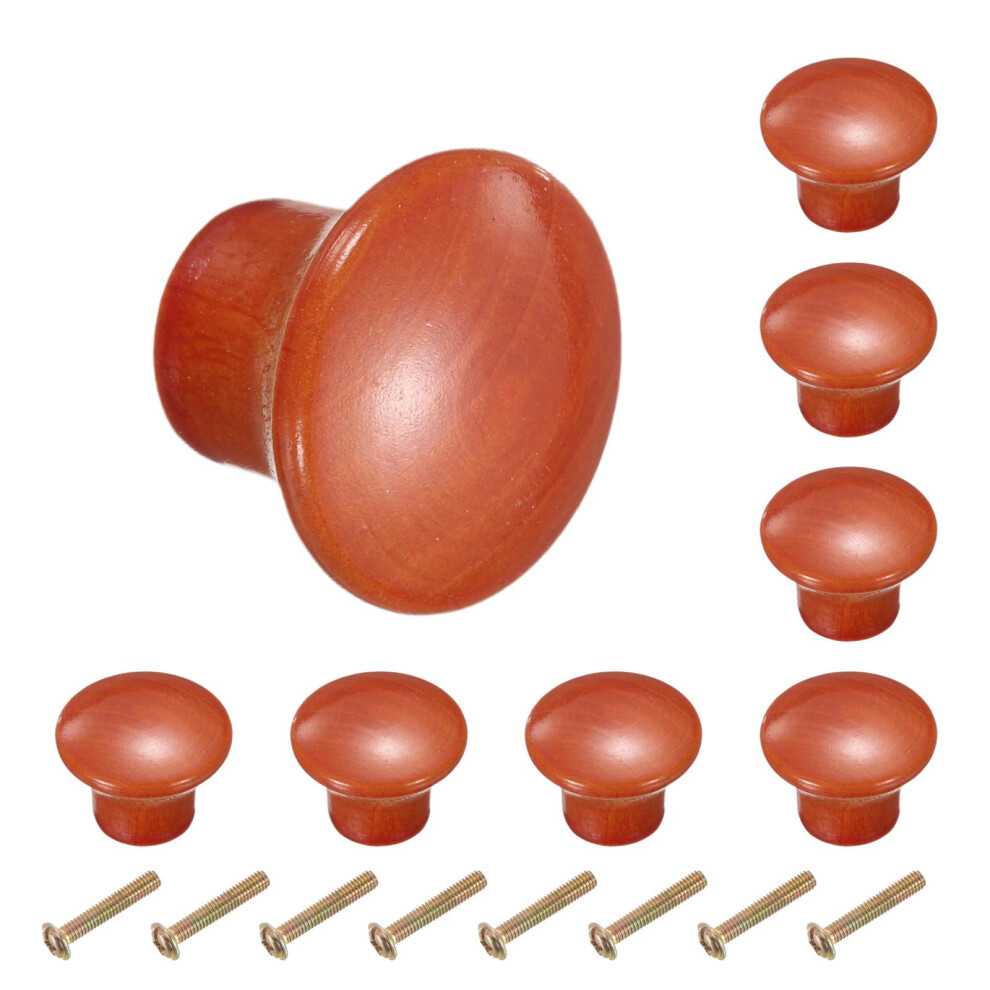8Pcs 23Mm Khaki Wooden Cabinet Knobs, Round Mushroom Drawer Pull Handles For Kitchen Furniture 9330225581185