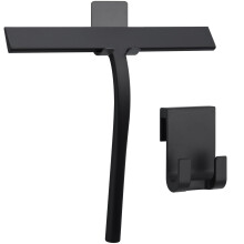 Stainless Steel Shower Squeegee for Glass Doors with Hook, Black Silicone Blade for Streak Cleaning