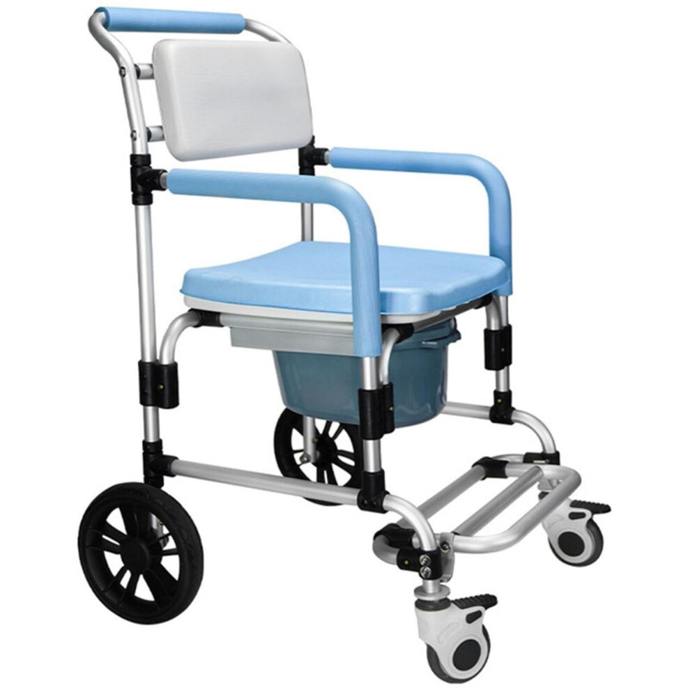 Adjustable Shower Commode Chair with Wheels and Arms for Elderly and Disabled Adults, Height Adjustable