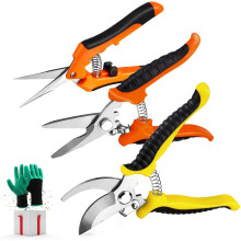 3 Pack Garden Pruning Shears Set Stainless Steel Rust‑Resistant Blades Ergonomic Grip with Gloves