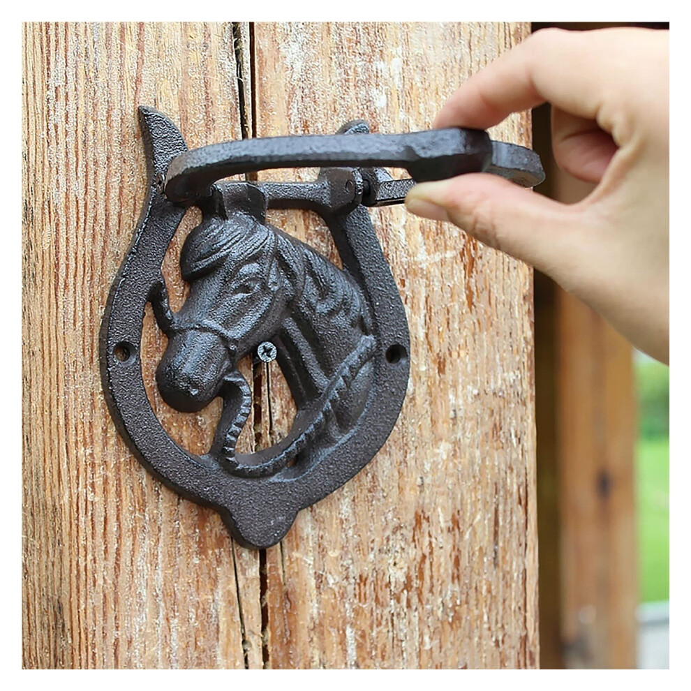 Rustic Cast Iron Door Knocker Horse Head Design For Front Door Or Barn Gate, Handcrafted Vintage Hardware 9073542242109