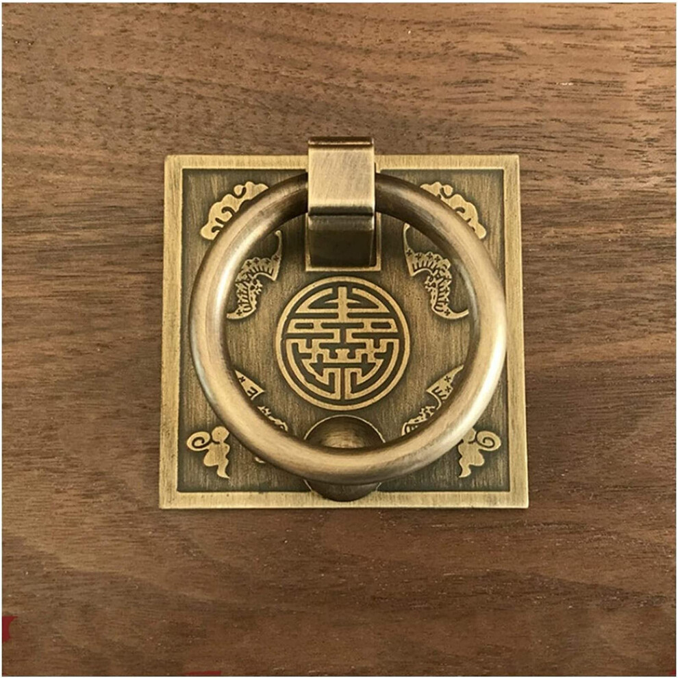 Antique Door Knocker 6X6cm Vintage Iron Ring Handle With Bronze Cabinet Knob Dual Purpose Design 9073542242475