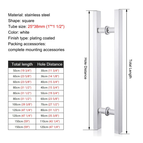 Commercial Glass Door Handle 120cm White Modern Square Pull Handle Heavy Duty Office Entry Use 2