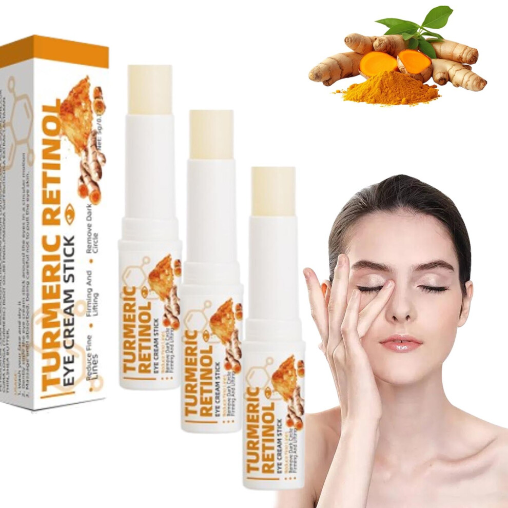Dark/Cream Turmeric Retinol Eye Balm Stick For Circles And Puffiness, Hydrating Anti Aging Under Eye (3)