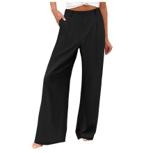 Womens Pants Wide Leg Stretchy Work Pants With Pockets-Black M