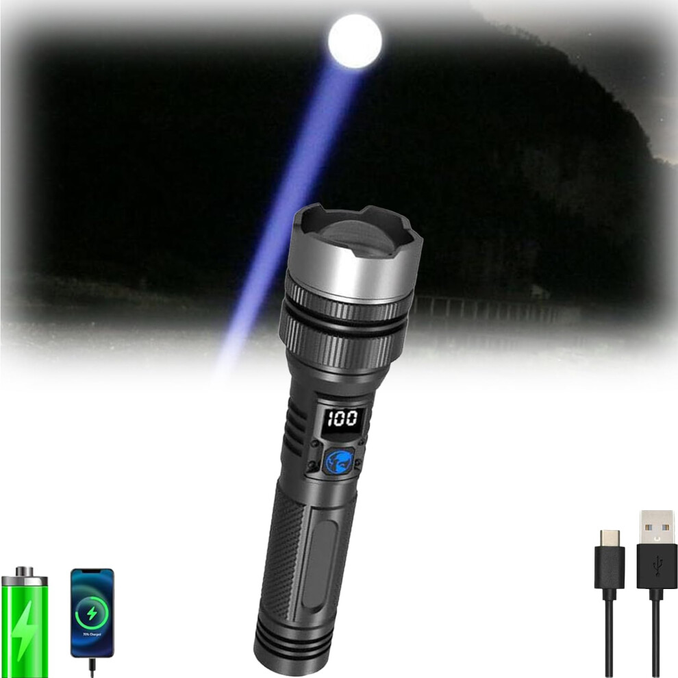 Lumen Rechargeable Flashlight, Led Tactical Flashlight With Zoom And Power Bank, Black 9330225581574