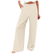 Womens Pants Wide Leg Stretchy Work Pants With Pockets-Beige XL