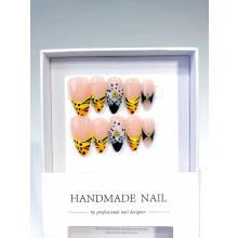 Tiger Print Press On Nails with Gold Accents, 3D Floral Design False Nails, Long Almond Shape Set 10pcs (D501 Medium)