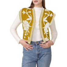 Cowgirl Vest Western Outfit for Women Embroidery Vest Sleeveless Cropped Cardigan Boho Top Platinum L