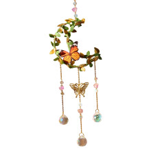 Carillon éolien Fankiway en cristal naturel, pendentif de jardin en forme de boule de cristal, décoration florale et feuille.