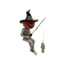 Decoración de jardín con esqueleto de pesca de Halloween, mini estatua para estanque, piscina, hogar gótico, escritorio de oficina - Regalo único