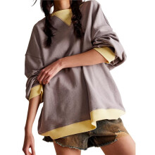 -Size-Sweatshirts for Women Oversized Long Sleeve Tops Casual Crewneck Colorblock Pullover Tunic Shirts Grey XL