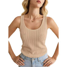 Women'S Tank Tops Knit U Neck Sleeveless Shirts Summer Casual Basic Tanks Khaki XL