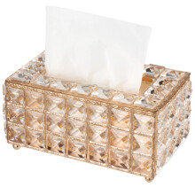 Gold Crystal Tissue Box with AntiSlip Base, Handcrafted Decorative Tissue Holder for Home Wedding Party