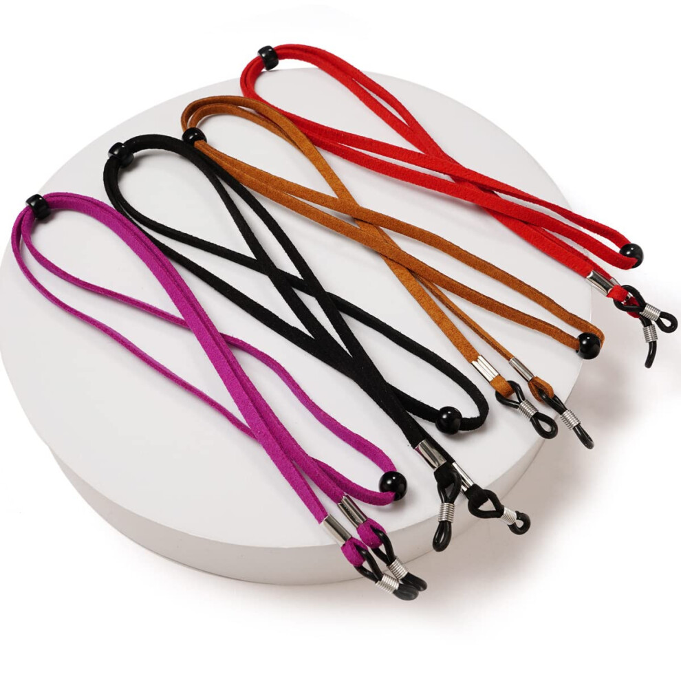 4PCS Adjustable Leather Eyeglass Straps, AntiâDrop Glasses Lanyard for Men and Women, MultiâColor