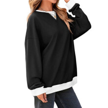 -Size-Sweatshirts for Women Oversized Long Sleeve Tops Casual Crewneck Colorblock Pullover Tunic Shirts Black XL