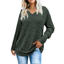 Women V Neck Long Sleeve Shirts Casual Fall Tops Light-Weight Tunic Sweaters Fashion Tops 2025 Dark Green XL