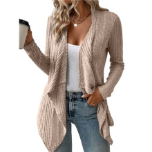 Women'S Draped Open Front Light-Weight Cardigan Tops Casual Long Sleeve Knit Outerwear Khaki XXL
