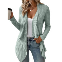 Women'S Draped Open Front Light-Weight Cardigan Tops Casual Long Sleeve Knit Outerwear Light Green M