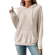 Women'S Drawstring Long Sleeve Hoodies Pocket Front Casual Sweatshirt Tops Cream White M