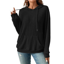 Women'S Drawstring Long Sleeve Hoodies Pocket Front Casual Sweatshirt Tops Black S