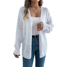 Crochet Cardigan for Women Long Sleeve Open Front Knit Oversized Cardigan Sweaters White XL