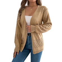 Crochet Cardigan for Women Long Sleeve Open Front Knit Oversized Cardigan Sweaters Khaki M