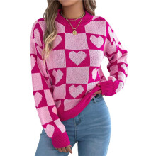 Womens Mock Neck Sweater Long Sleeve Block Cute Heart Knit Fall Winter Tops Ribbed Knit Pullover Sweaters S
