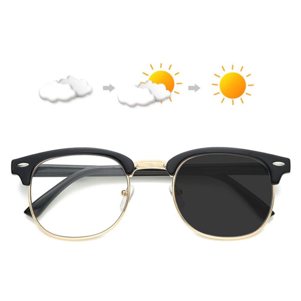Black Intelligent Photochromic Bifocal Reading Glasses +2.50 Unisex Half Frame For Clear Vision