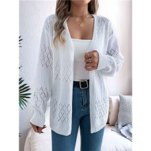 Crochet Cardigan for Women Long Sleeve Open Front Knit Oversized Cardigan Sweaters White M